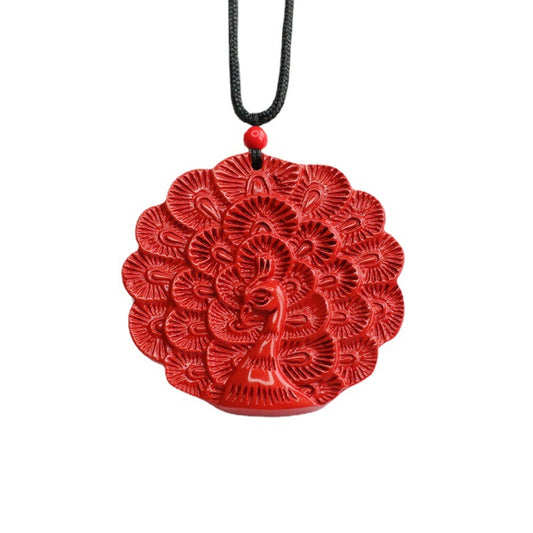 Cinnabar Pendant Proud As A Peacock Red Sand Pendant Jewelry