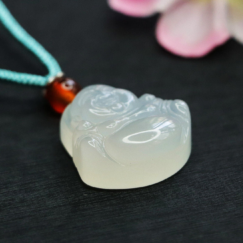 Natural Ice White Chalcedony Buddha Pendant Jewelry