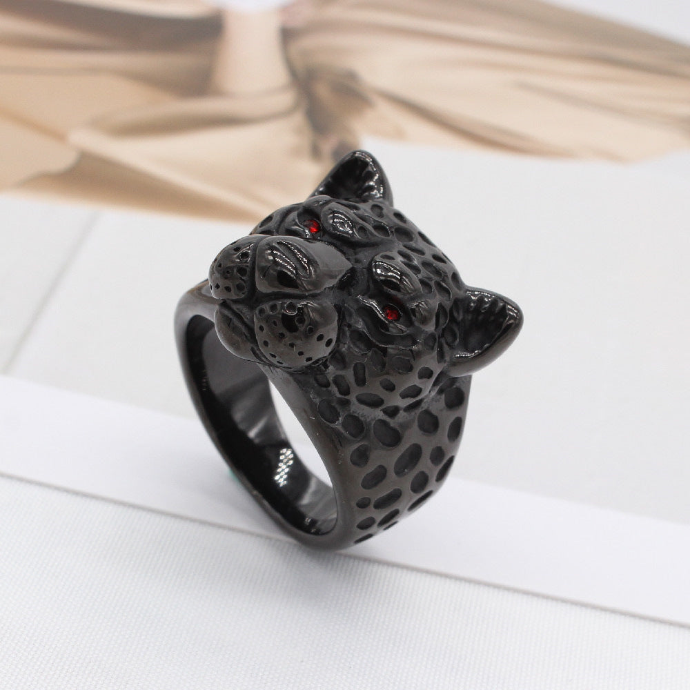 Personality Retro Leopard Cheetah Titanium Steel Ring for Men