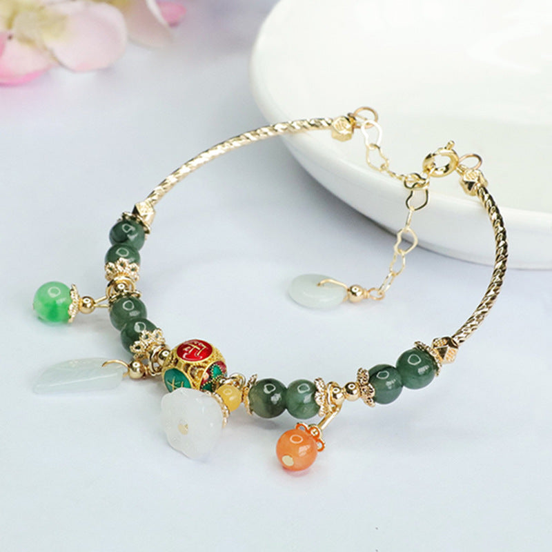 Fortune's Favor Sterling Silver Jade Leaf Enamel Bracelet