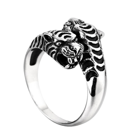 Custom Retro Tiger Head Titanium Steel Ring for Men - Trendy Animal Jewelry Wholesale