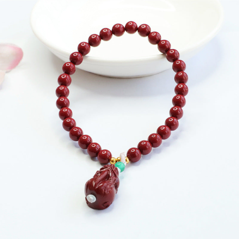 Fortune's Favor Cinnabar Bracelet with Purple Gold Sand Pixiu Tassel