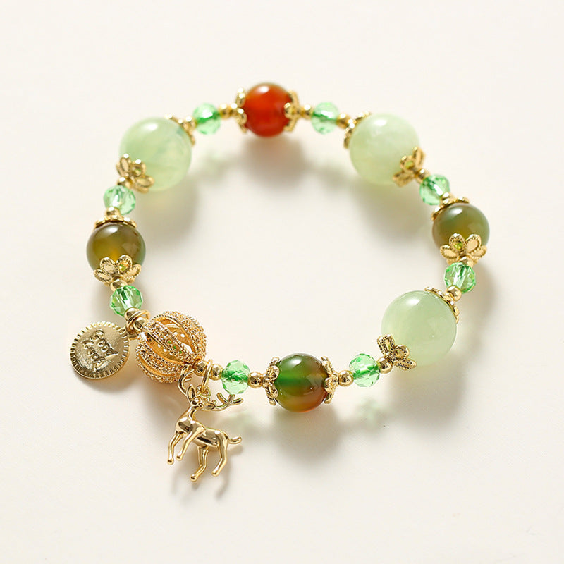 Crystal Agate Beaded Bracelet with Elk Charm