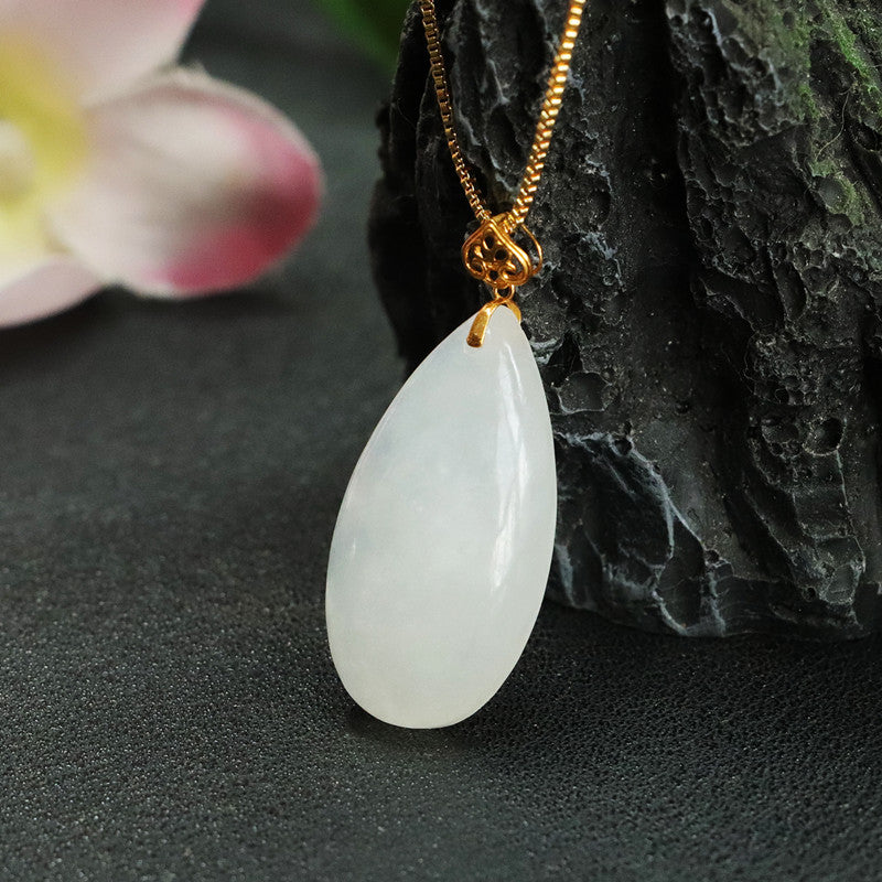 Elegant White Jade Water Drop Pendant Necklace