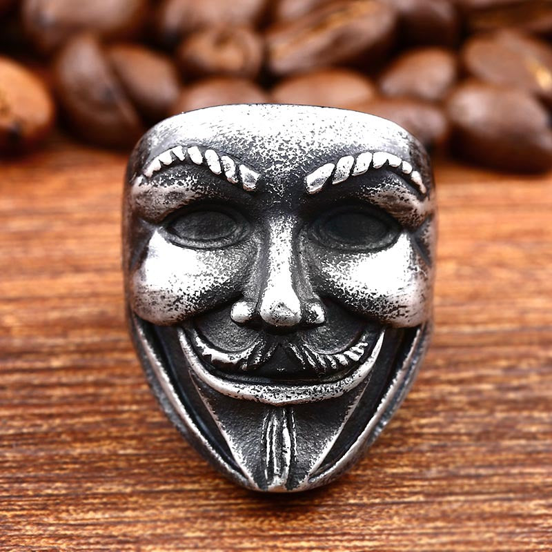 Titanium Steel V for Vendetta Clown Mask Ring for Men - Wholesale European and American Film Style Jewelry