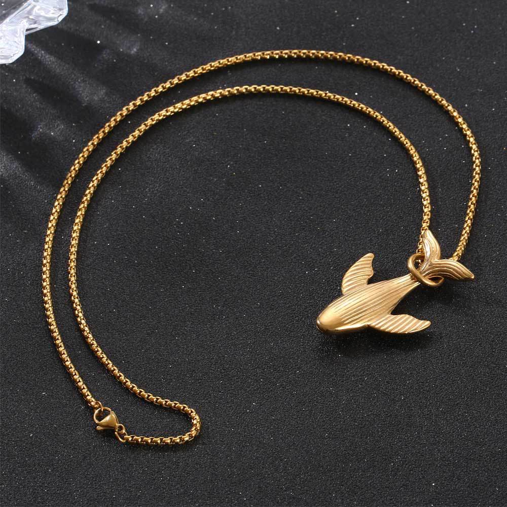 Titanium Steel Whale Necklace for Men - Stylish Literary Pendant in Gold and Silver