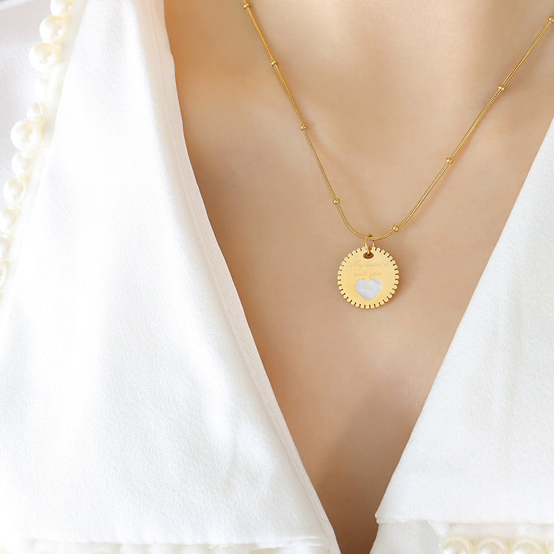 Elegant White Sea Shell Heart Pendant Necklace with 18k Gold Chain