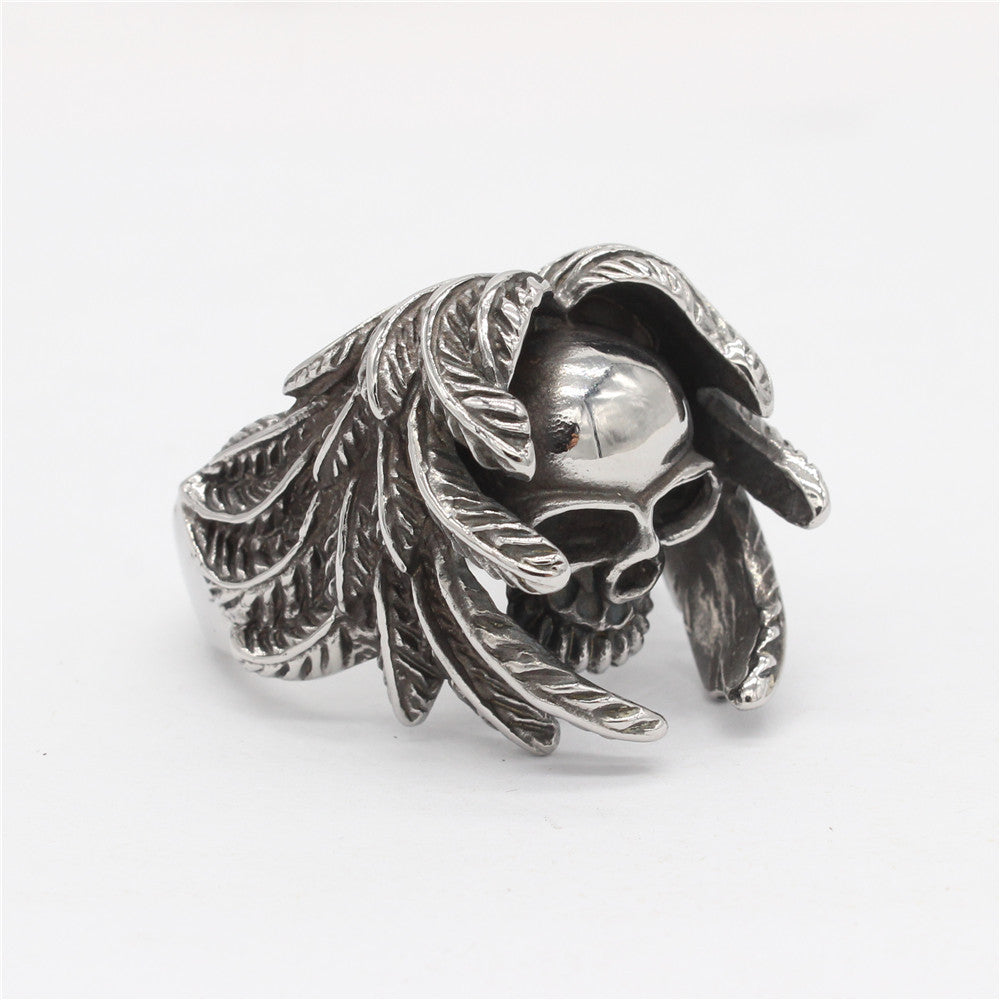 Halloween Wings Skull Titanium Steel Ring for Men