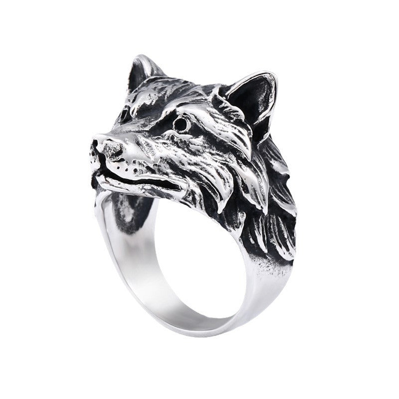 Retro Stainless Steel Wolf Head Ring for Men – Wholesale Titanium Steel Animal Personality Jewelry, Sizes 7-13