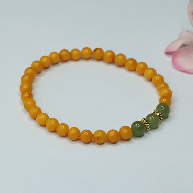 Women's Beeswax Bracelet with Honey Amber and Jade