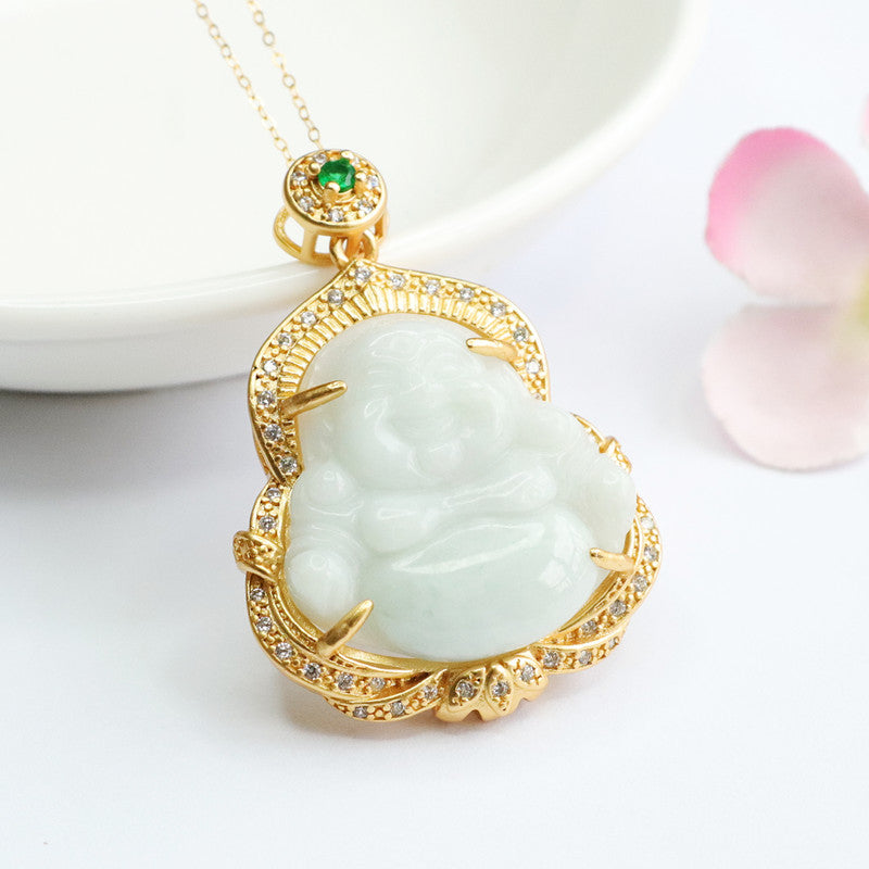 Peaceful Maitreya Buddha Jade Pendant Necklace