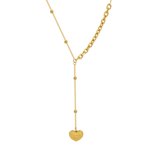 French Gold Heart Tassel Necklace - Women's Collarbone Chain