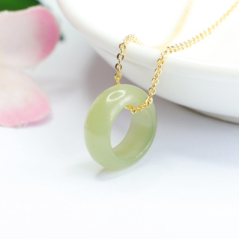 S925 Silver Jade Safety Ring with Hotan Jade Pendant