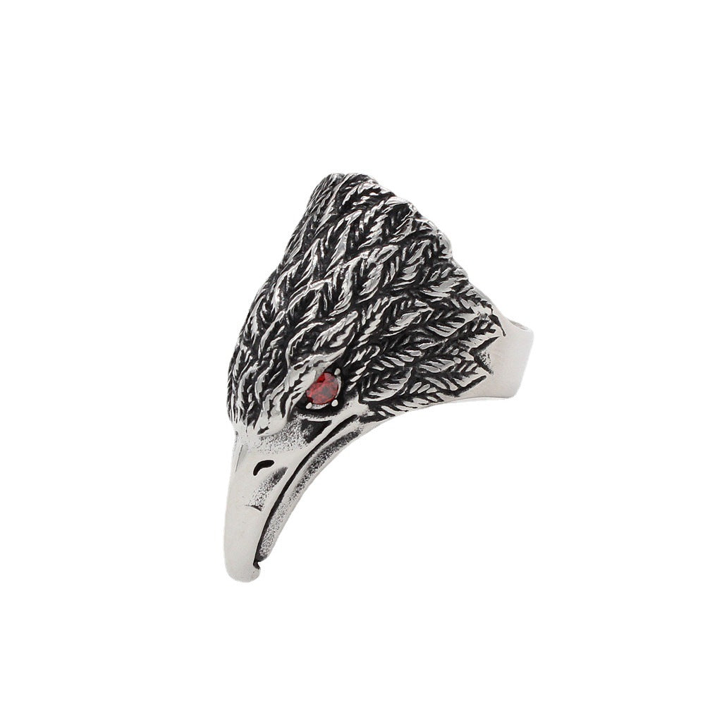 Red Eye Zircon Eagle Titanium Steel Ring for Men