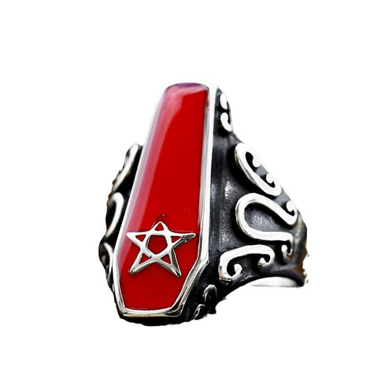 Retro Stainless Steel Vampire Coffin Epoxy Ring for Men - Wholesale Cross-Border Trade