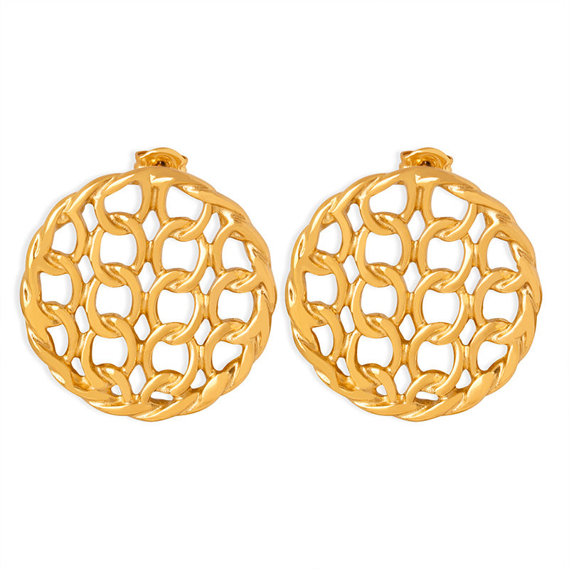 Exaggerated Personality Titanium Steel Earrings - Ancient Style Hollow Circular Knitting Design