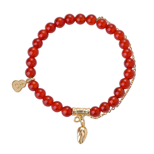 Year of the Animal Red Agate Bracelet with Rock Crystal and Sterling Silver Beads