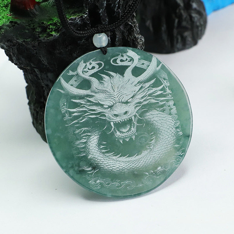 The Year of The Loong Natural Jade Dragon Shadow Carving Round Pendant