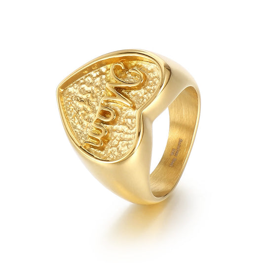 Personalized 18k Heart-Shaped Mom Ring for Men and Women – Niche Heavy Industry Design