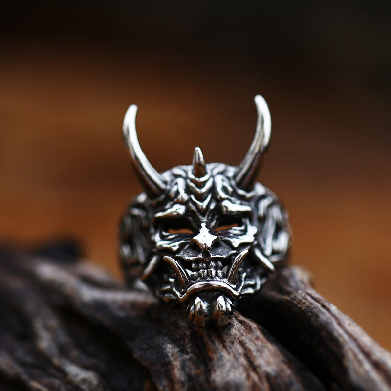 Titanium Steel Men's Retro Prajna Mask Ring - Exclusive Wholesale Collection