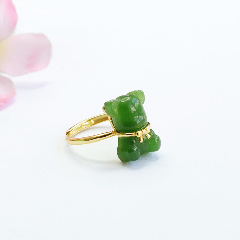 Jasper Little Bear Jade Sterling Silver Ring by Planderful	Collection