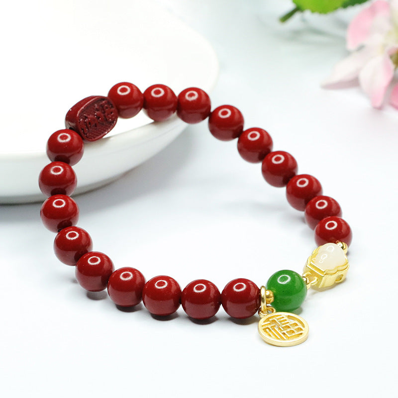 Cinnabar and Jade Sterling Silver Bracelet from Fortune's Favor Collection