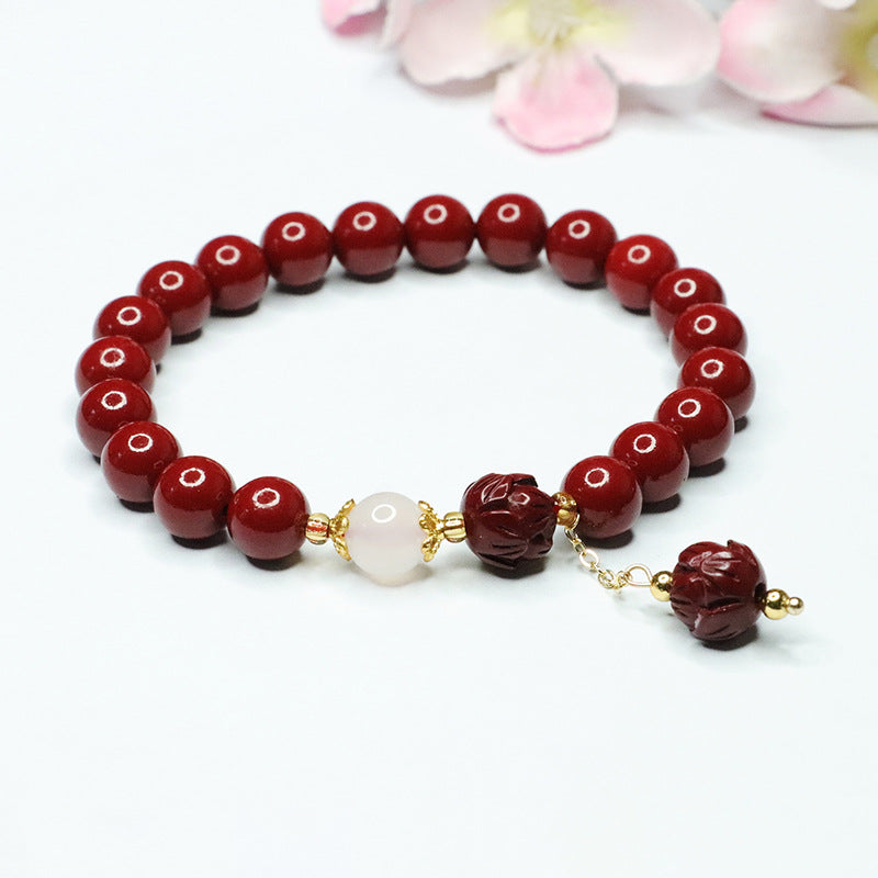 Purple Gold Sand Lotus White Jade Bracelet with Cinnabar Hand Strands