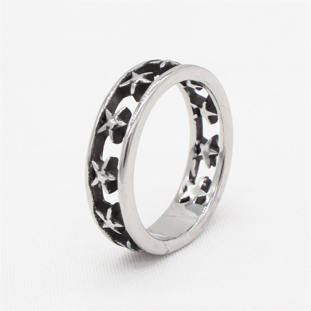 Personalized Retro Hollow Five Star Titanium Steel Ring for Men