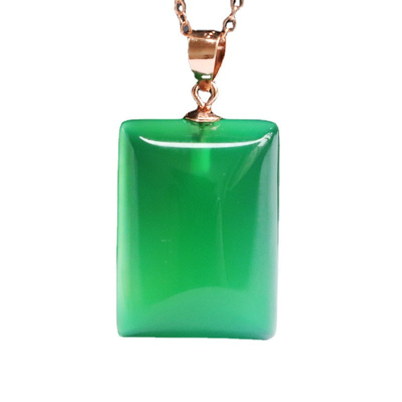 Green Chalcedony Pendant with Rose Gold Necklace