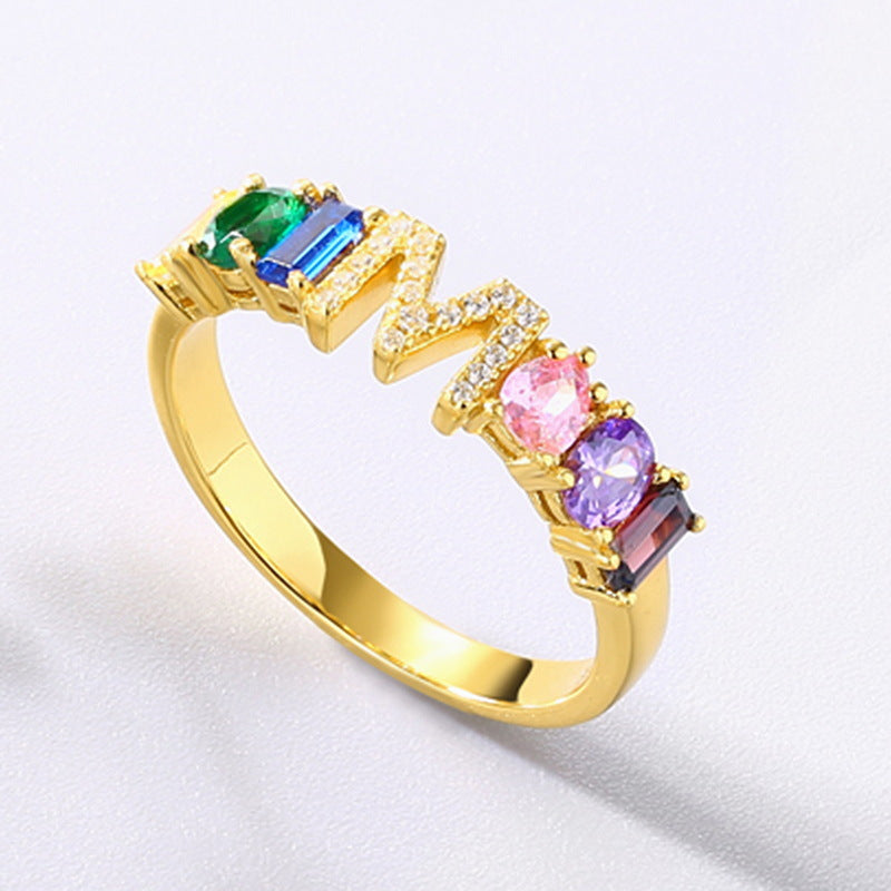 Rainbow Zircon Letter M Silver Ring