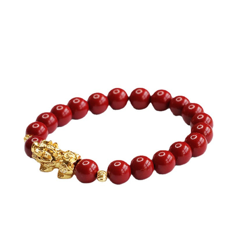 Purple and Gold Sand Cinnabar Stone Pixiu Bracelet