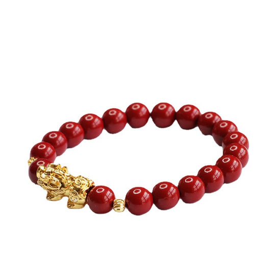 Purple and Gold Sand Cinnabar Stone Pixiu Bracelet