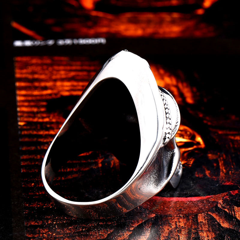 Vintage-Inspired Skull Titanium Steel Ring with Eagle Ghost Design for Men