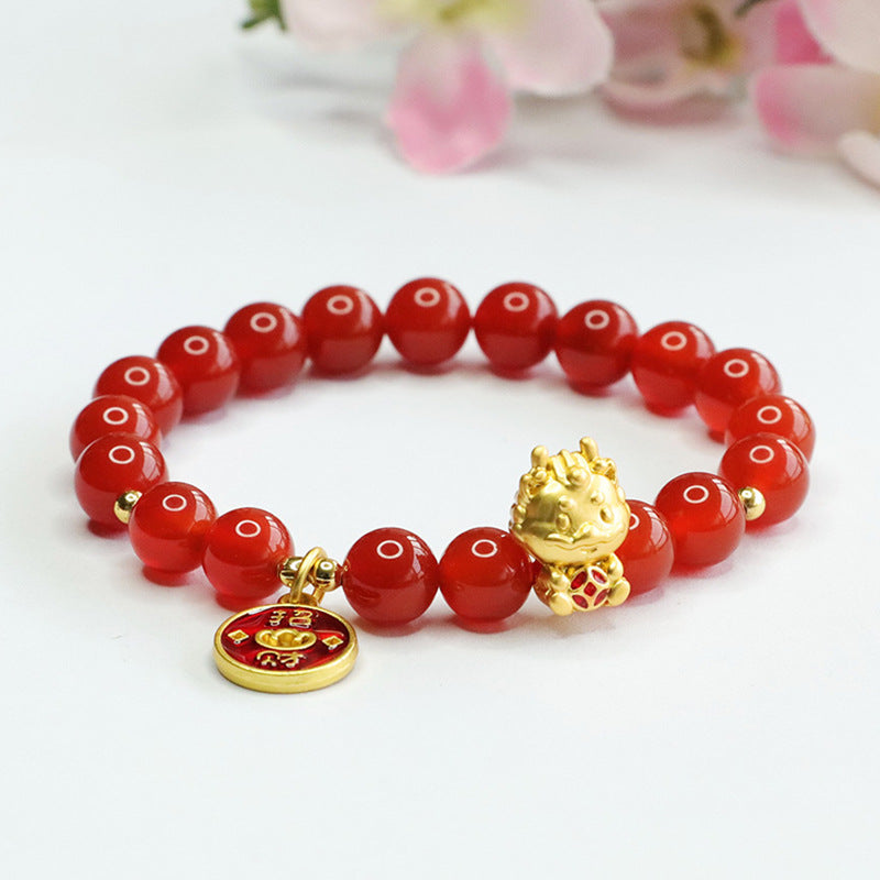 Fortune's Favor Sterling Silver Red Agate Dragon Zodiac Bracelet