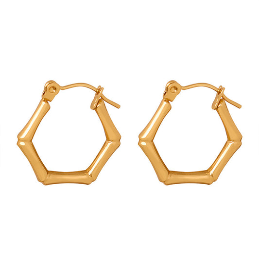 Honeycomb Hexagonal Titanium Gold-Plated Earrings in Geometric Design for Fashion-Forward Women