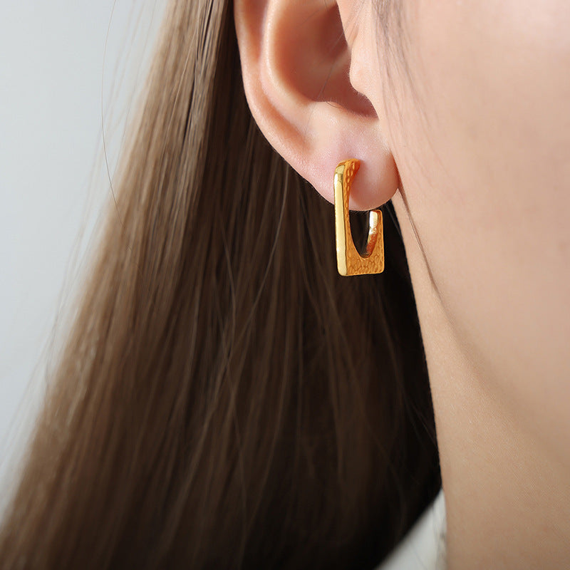 Exaggerated Geometric Gold-Plated Earrings with French Flair