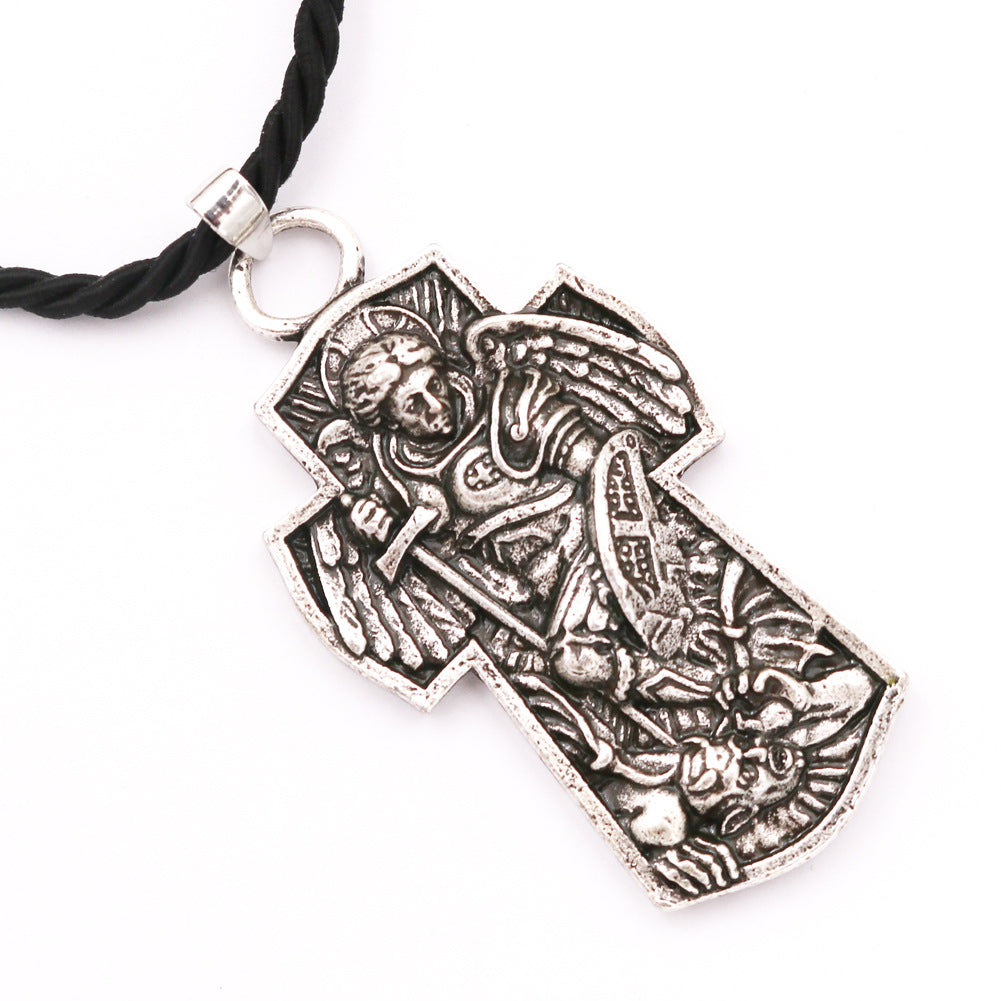 Saint Michael Archangel Alloy Necklace - European and American Style Men's Pendant from Planderful Collection