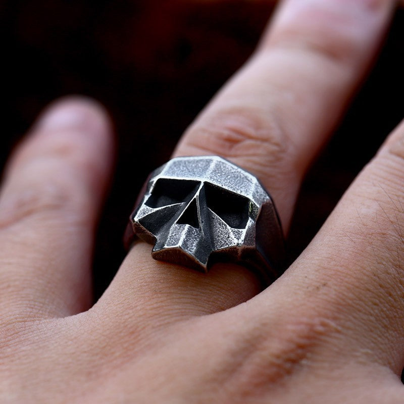 Punk-Inspired Titanium Steel Skull and Robot Ghost Head Ring for Men - Edgy Hip Hop Jewelry Collection