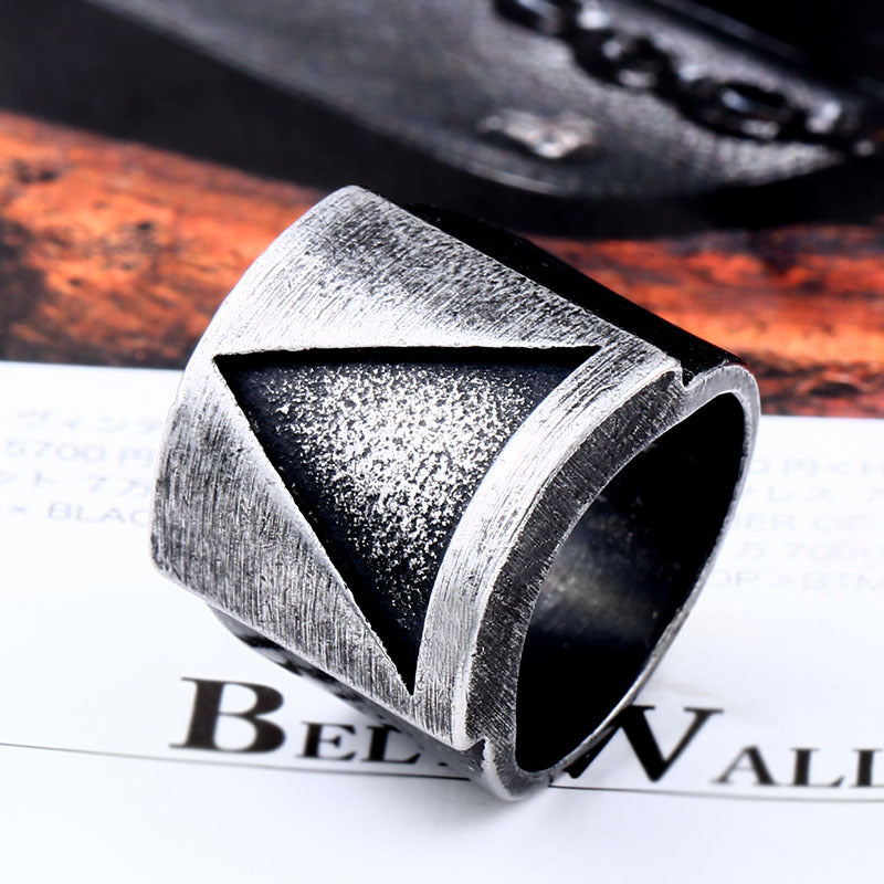 Men's Unique Triangle Hollow Stainless Steel Ring - Retro Fashion Accessory