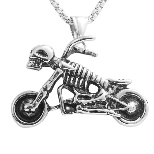 Trendy Men's Titanium Steel Skull Pendant Necklace - Retro Motorcycle Design