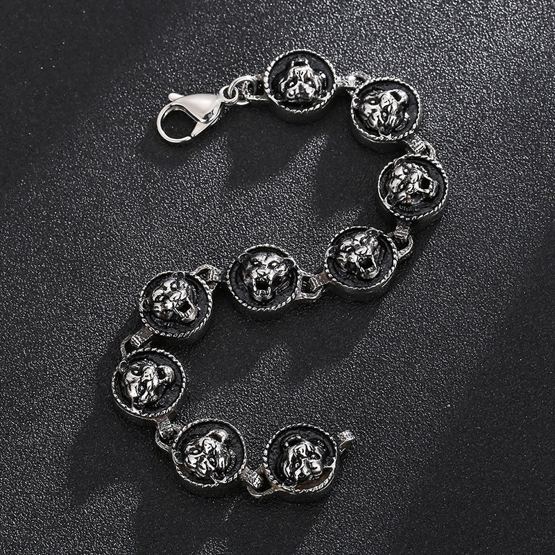 Trendy Titanium Steel Men's Bracelet with Tiger Head Design - European and American Hip-Hop Style