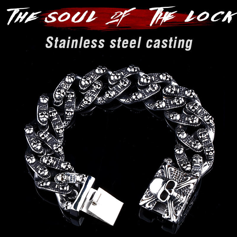 Retro Skull Engraved Titanium Steel Bracelet - Bold Stainless Steel Fashion for Men