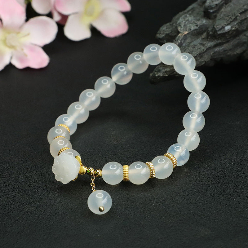 Lotus Slippery Agate and Chalcedony Sterling Silver Bracelet