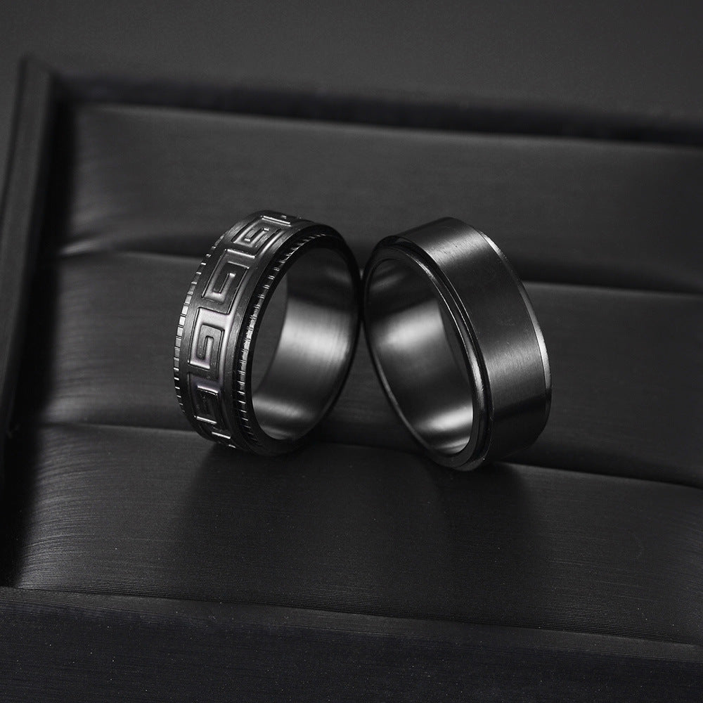 Bold Matte Black Titanium Steel Men's Rotating Stress Relief Ring