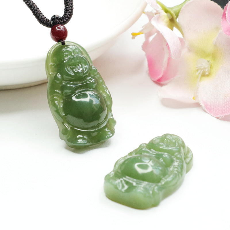 Standing Buddha Sterling Silver Pendant with Natural Hotan Jade