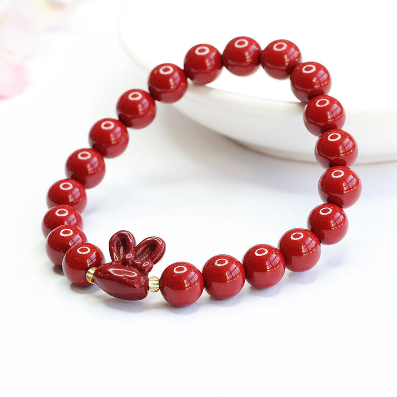 Cinnabar Stone Sterling Silver Rabbit Bracelet