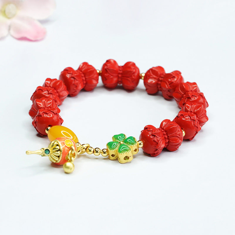 Tibetan National Wind Bracelet with Cinnabar Stone and Jade