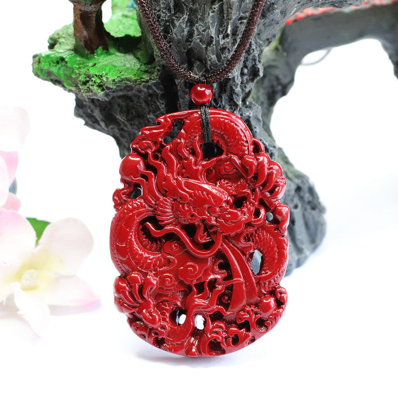 Vermilion Sand Pendant with Intricate Purple Gold Sand Dragon Carving