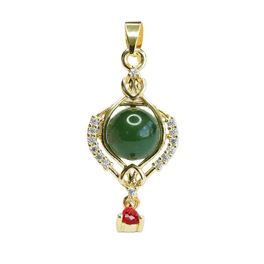 Luxurious Water Drop Tassel Jade Pendant with Zircon and Jasper