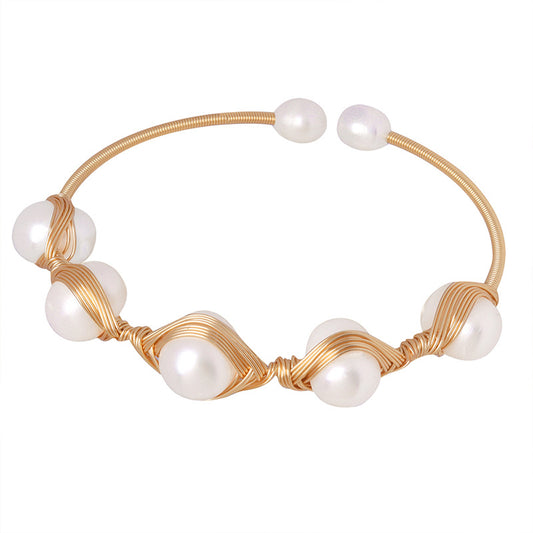 Baroque Freshwater Pearl Soft Line Bracelet with Brass Accents - DIY Handcrafted Women's Jewelry